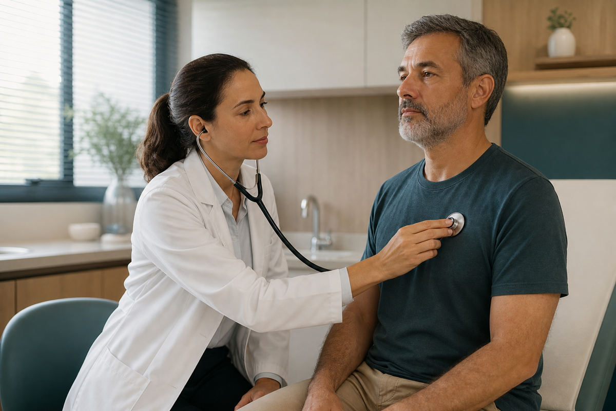 Avaliação médica com estetoscópio