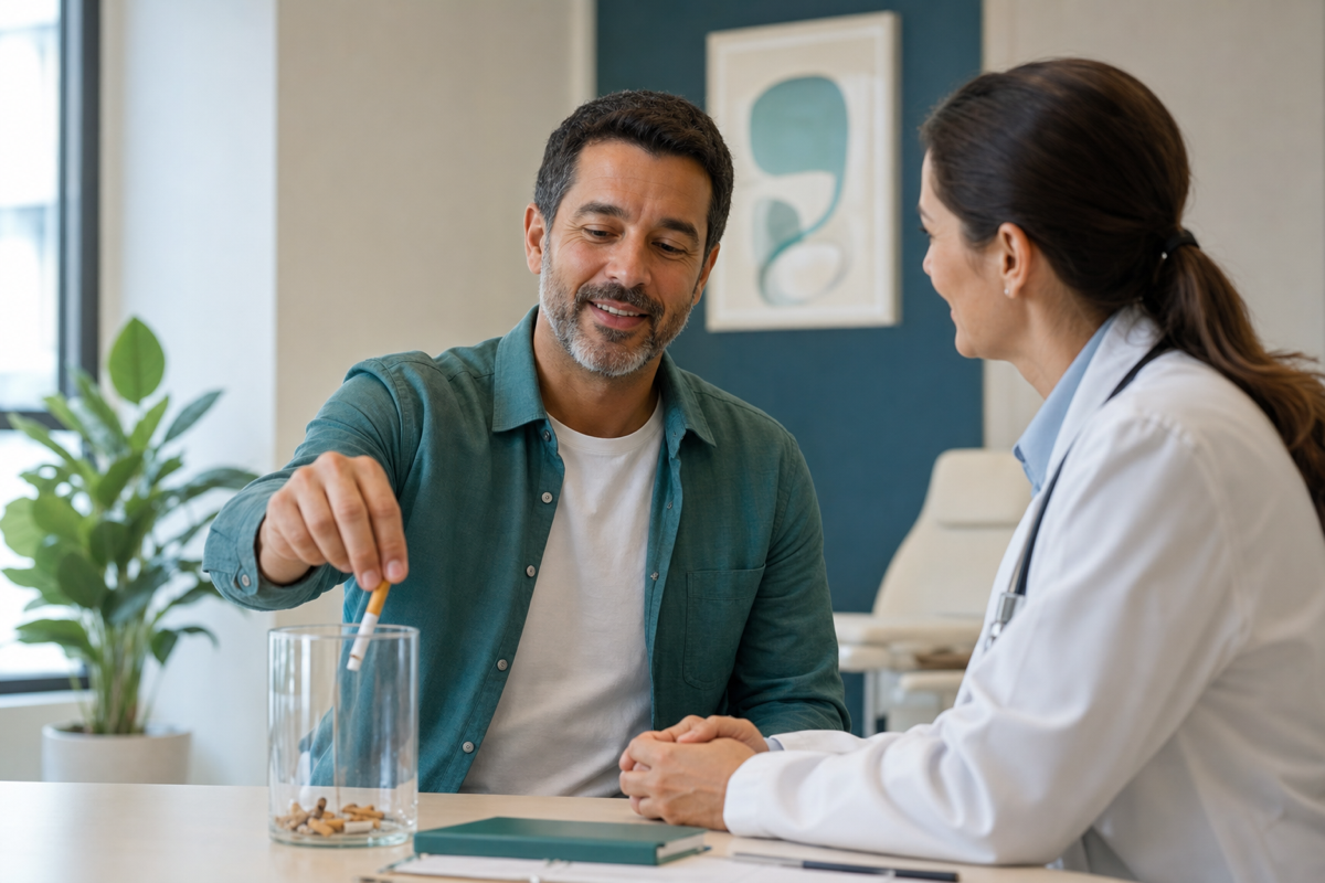 Paciente descartando cigarro com apoio médico